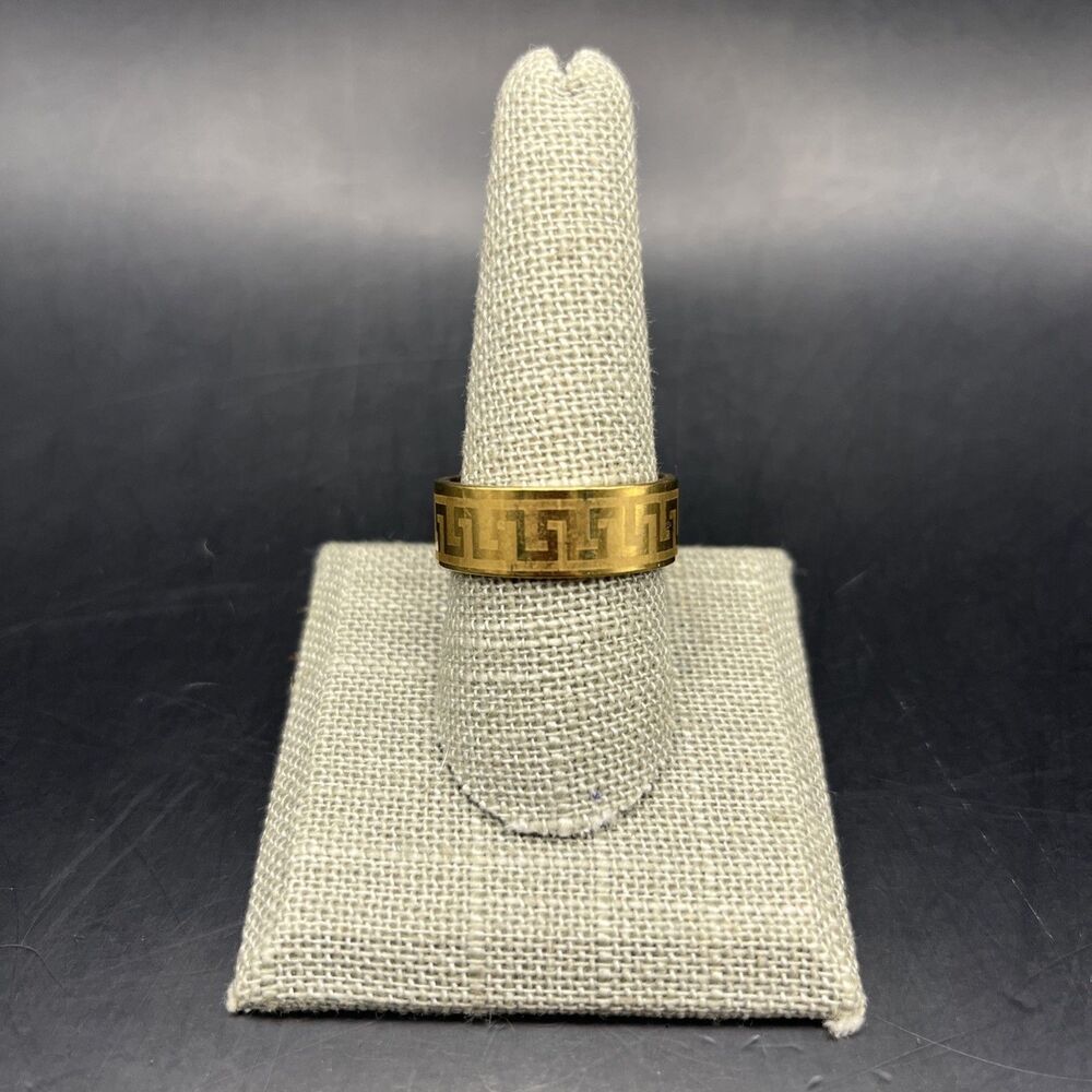 Mens Greek Key Band Ring Size 10 Gold Tone